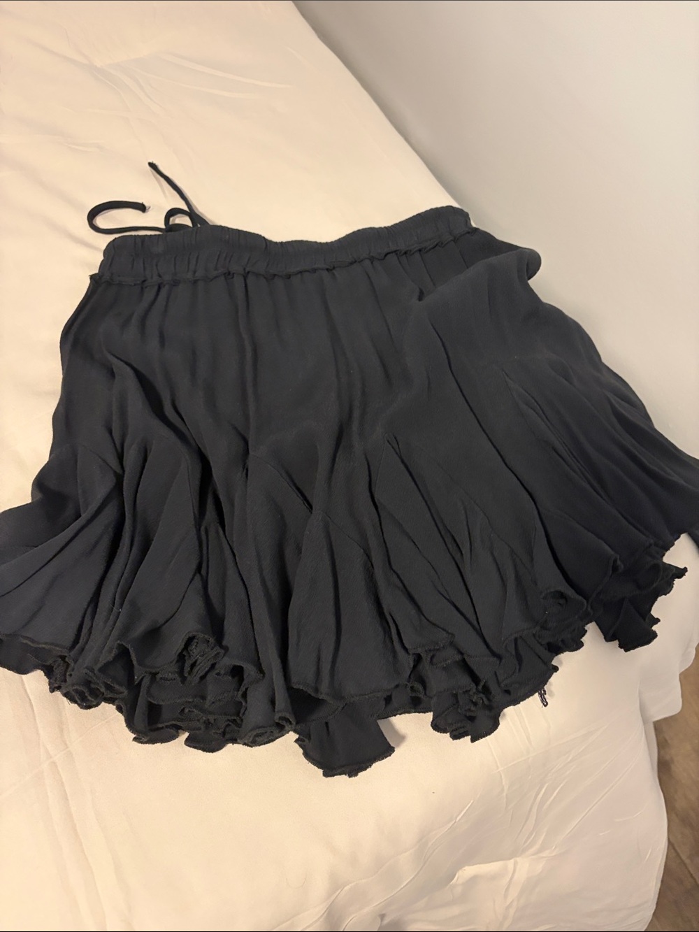 Olivaceous Black Flowy Skater Skirt with Drawstring Waist